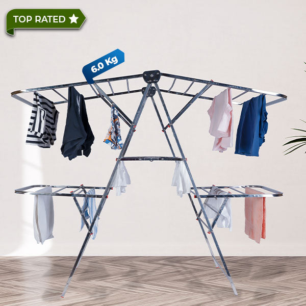 DryNest by HAVAI – 6.1 KG Heavy Duty Foldable Cloth Drying Stand | Double Zig-Zag Premium Stainless Steel Dryer Rack with Strong Steel Rods | Space-Saving Design for Balcony, Indoor & Outdoor Use