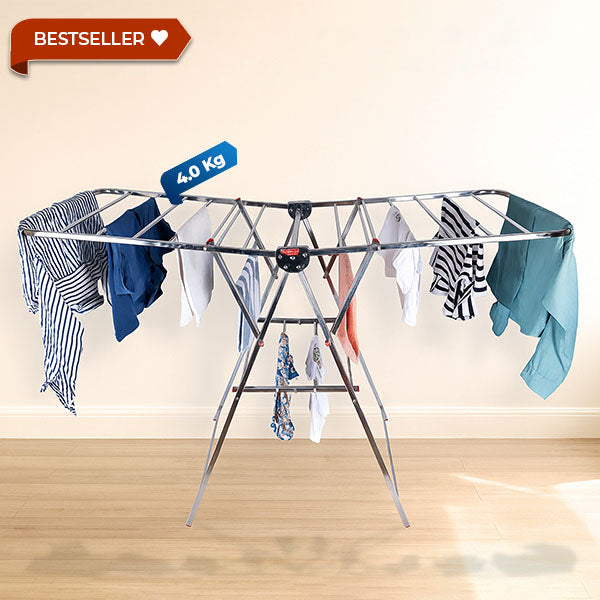 DryNest by HAVAI – 4.1 KG Heavy Duty Foldable Cloth Drying Stand | Premium Rust-Free Stainless Steel Laundry Rack with Strong Steel Rods | Indoor, Outdoor & Balcony Use | Portable Clothes Dryer Stand