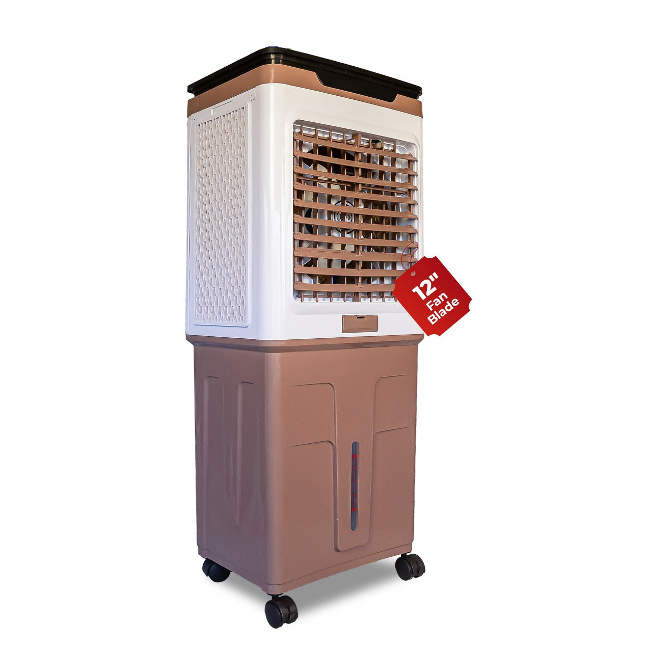 HAVAI Premium Glass Top GT 12+ | 12&quot; Fan Blade | 70 Litre Tank Capacity | 160W Power | 15ft Air Throw | 3-Side Honeycomb Cooling | Sleek Glass Top Design | 4 Castor Wheels