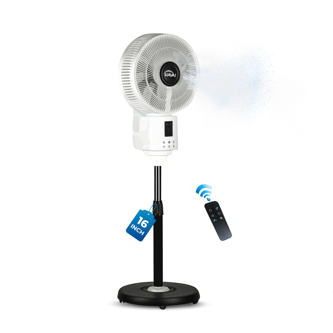 HAVAI BLU X BLDC Mist Pedestal Fan – 16” Residential BLDC Mist Fan|Low Noise|Remote and Touch Enabled|2.2 Litre Detachable Tank | Installation Included (White, Pack of 1)