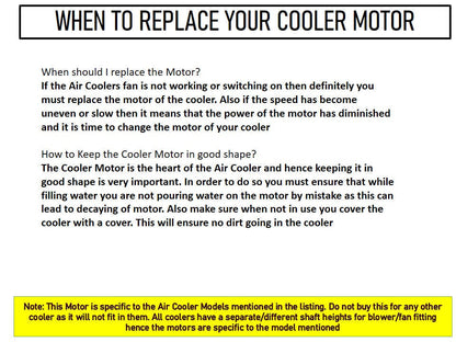 Main/Electric Motor - For Orient Snowbreeze Neo 62 Litre Desert Cooler