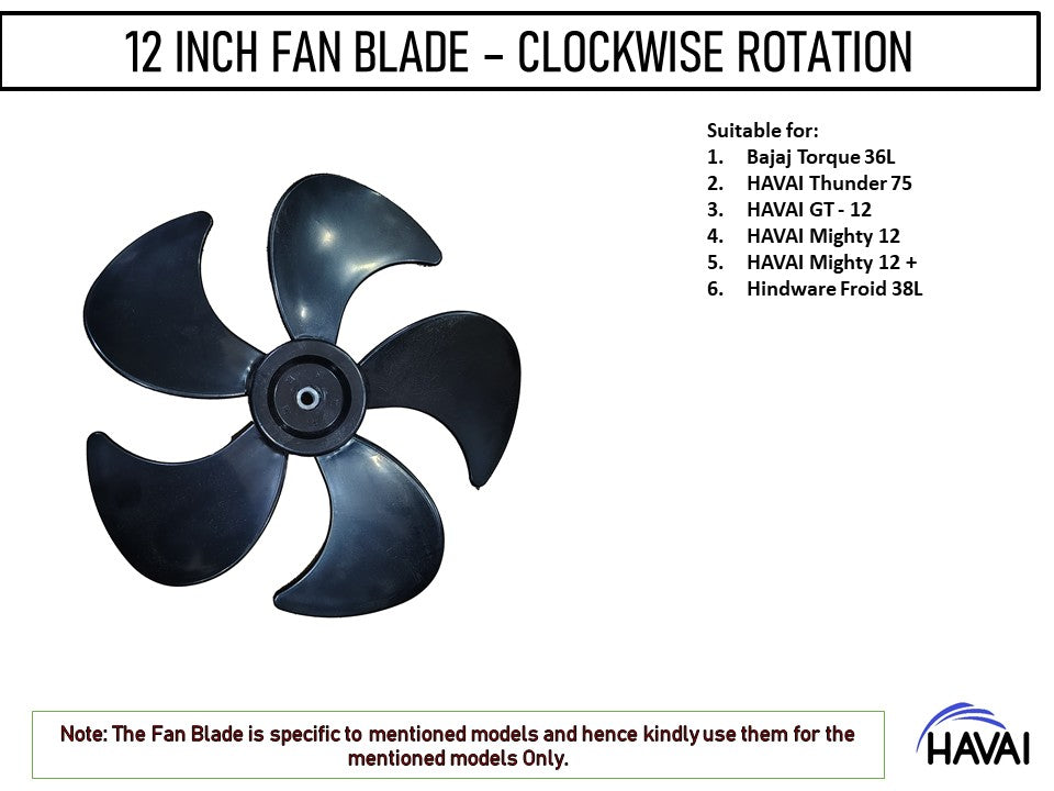 HAVAI FAN BLADE - 12 INCH, CLOCKWISE, 5 BLADE