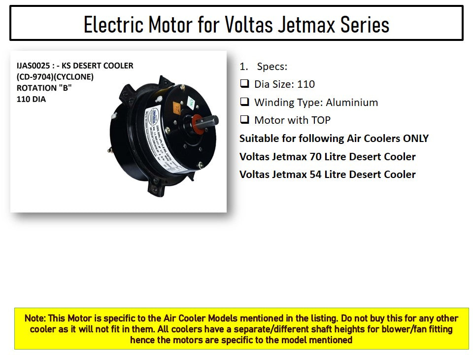 Main/Electric Motor - For Voltas Jetmax 70 Litre Desert Cooler