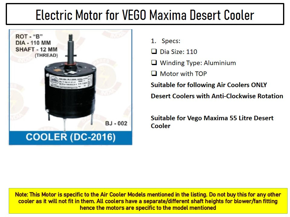 Main/Electric Motor - For Vego Maxima 55 Litre Desert Cooler