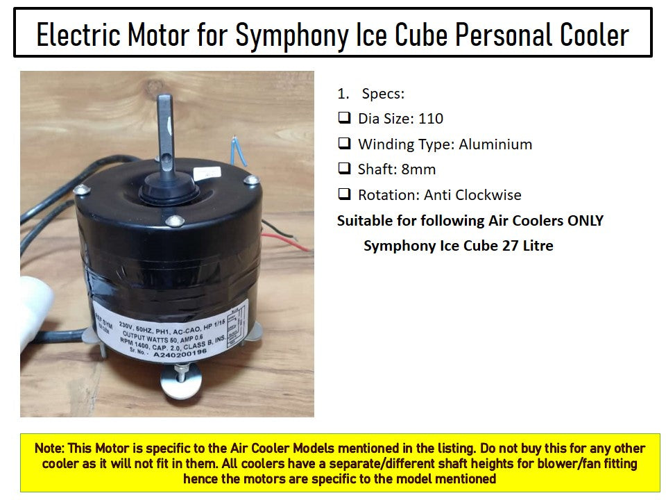 Main/Electric Motor - For Symphony Ice Cube 27 Litre Personal Cooler