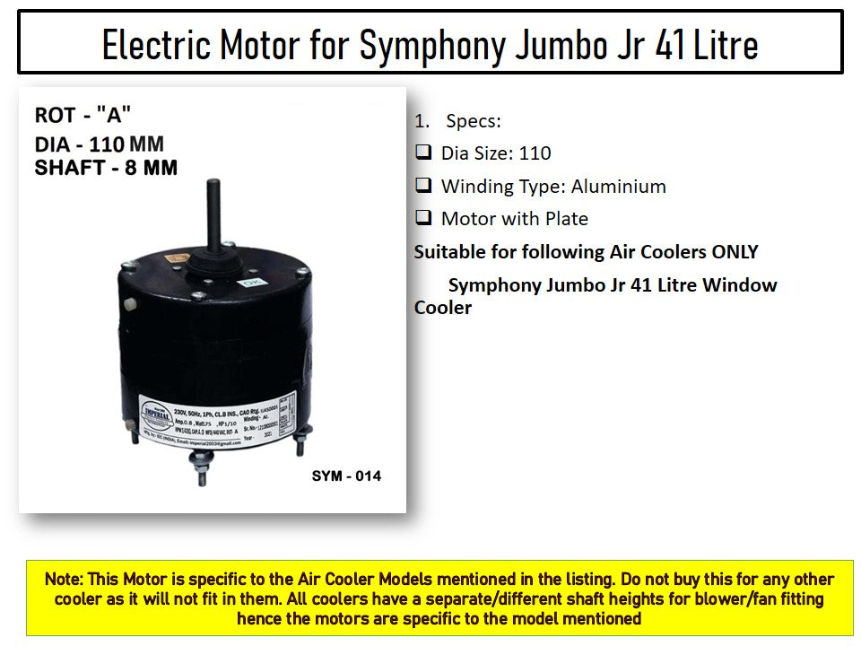 Main/Electric Motor - For Symphony Jumbo Jr 41 Litre Window Cooler