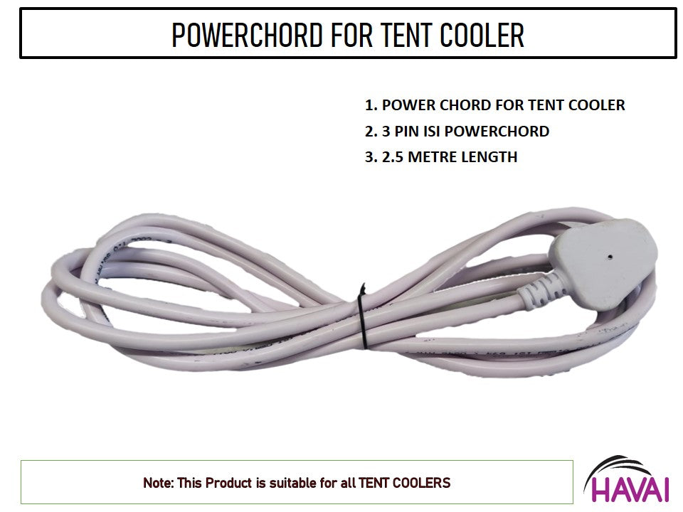 Powerchord 3 Pin - For Tent Coolers - 2.5 Metre Long
