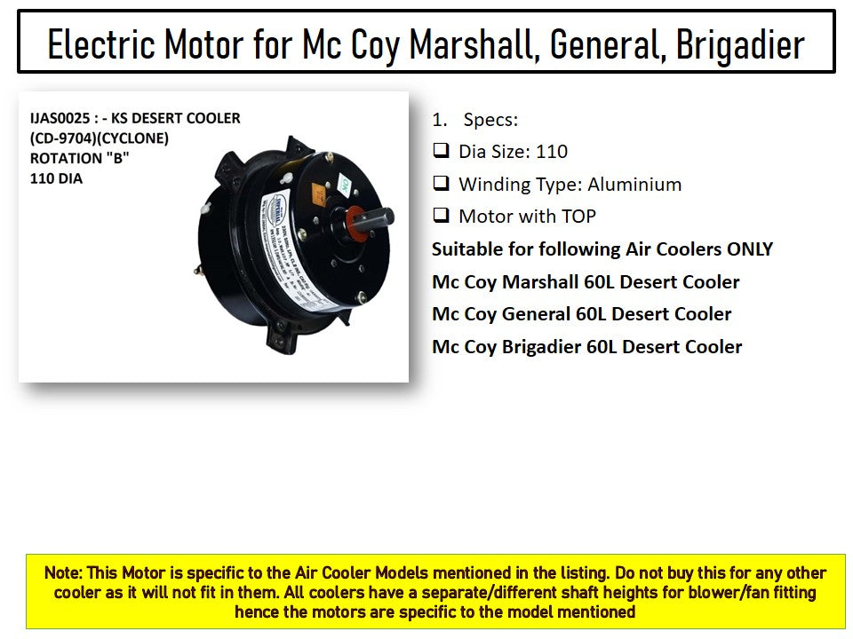 Main/Electric Motor - For McCoy General 60 Litre Desert Cooler