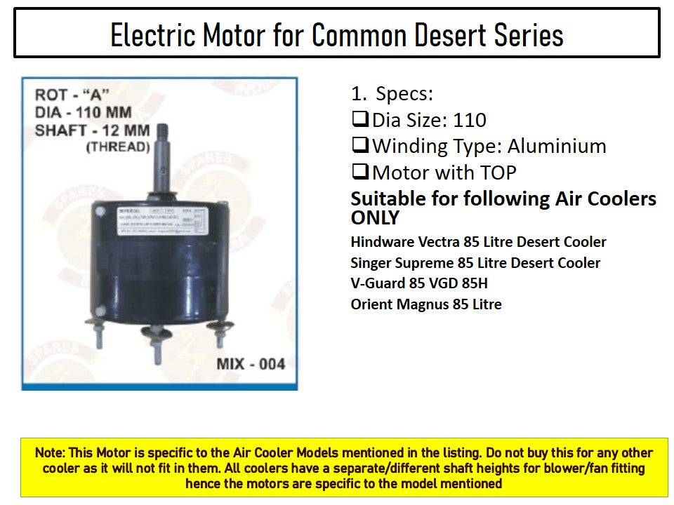 Main/Electric Motor - For V-Guard VGH 85 Litre Desert Cooler