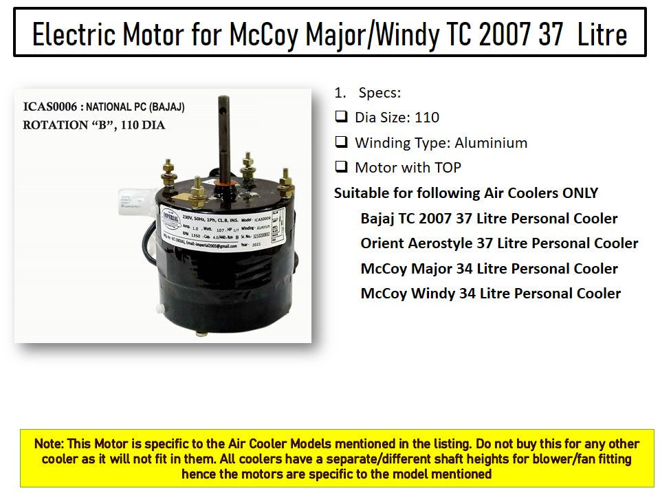Main/Electric Motor - For McCoy Windy 34 Litre Personal Cooler