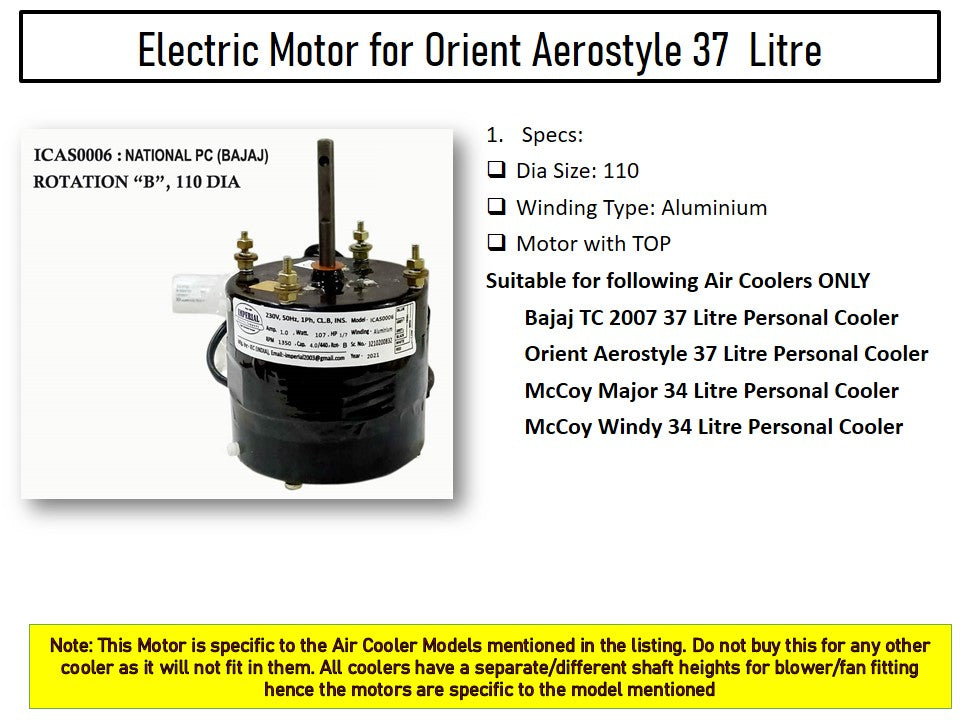 Main/Electric Motor - For Orient Aerocool DX 34 Litre Personal Cooler