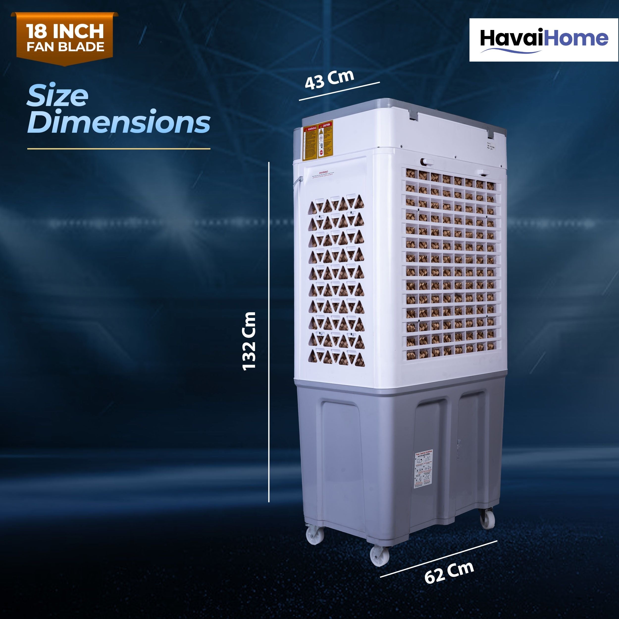 HAVAI Thunder 18+ GT Desert Cooler | 18” Aluminium Blade | 100L Tank | 3-Side Honeycomb Pads | 20 Ft Air Throw | Heavy-Duty 110mm Motor | Auto Swing | White &amp; Grey