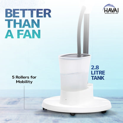 HAVAI Blu Mist Pedestal Fan – 16&quot; Residential Mist Fan | Remote Control | 2.8 Litre Tank | Installation Included (White, Pack of 1)