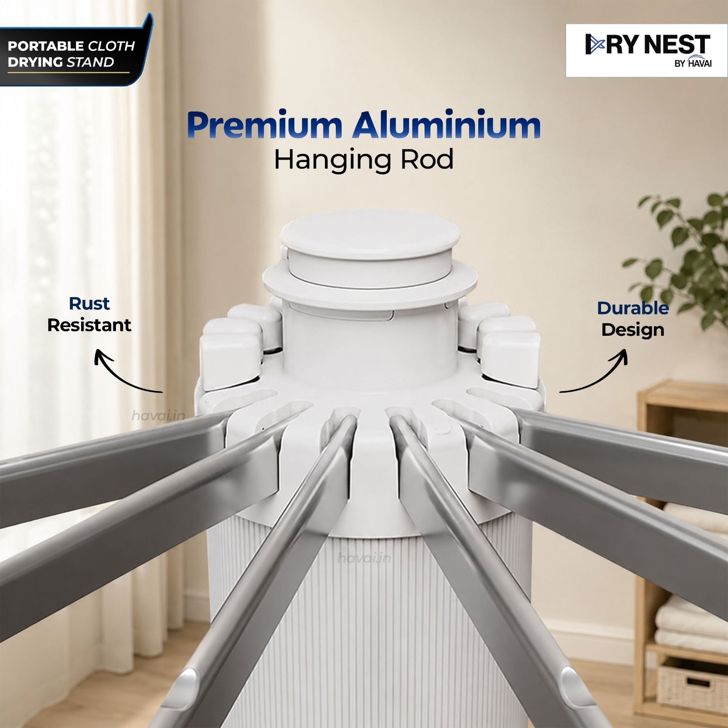HAVAI Octopus Essential Foldable Rotating Clothes Drying Stand | 360° Multi-Layer Laundry Drying Rack with Lockable Wheels | Heavy Duty Stainless Steel Clothes Hanger | Space Saving Cloth Dryer