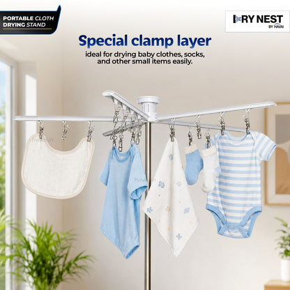 HAVAI Octopus Essential Foldable Rotating Clothes Drying Stand | 360° Multi-Layer Laundry Drying Rack with Lockable Wheels | Heavy Duty Stainless Steel Clothes Hanger | Space Saving Cloth Dryer