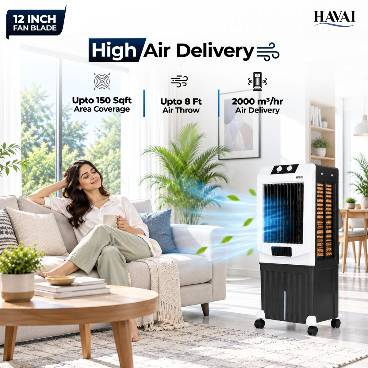 HAVAI Arizona 12 inch Mini Tower Air Cooler | 40L |150 sq ft Rooms |8 ft Throw