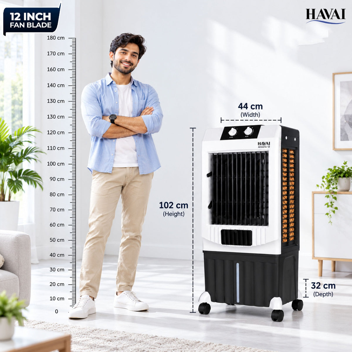 HAVAI Arizona 12 inch Mini Tower Air Cooler | 40L |150 sq ft Rooms |8 ft Throw