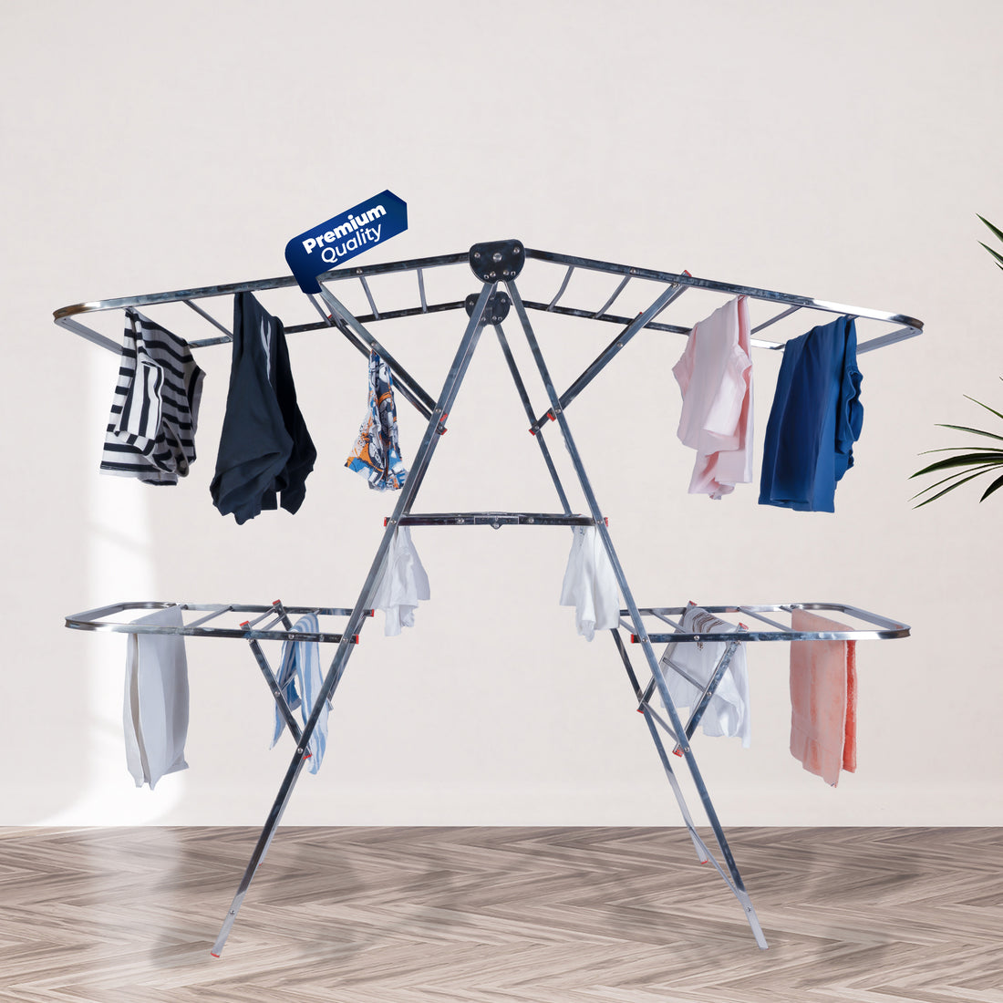 DryNest By HAVAI – Foldable Cloth Drying Stand |  Double Zig-Zag Stainless Steel Dryer Rack | Space-Saving Design for Balcony,  Indoor &amp; Outdoor Use