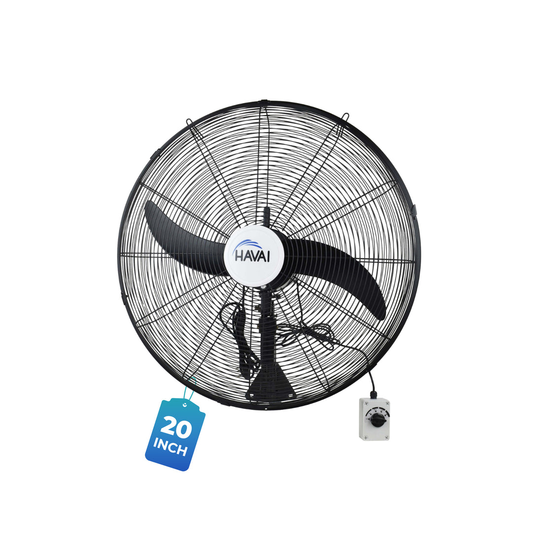 Havai BLDC Wall Mount Fan 20 Inch, 50% Savings On Electricity, High Velocity, Heavy Duty Metal For Industrial, Commercial And Residential Use, Assembly Included , Black