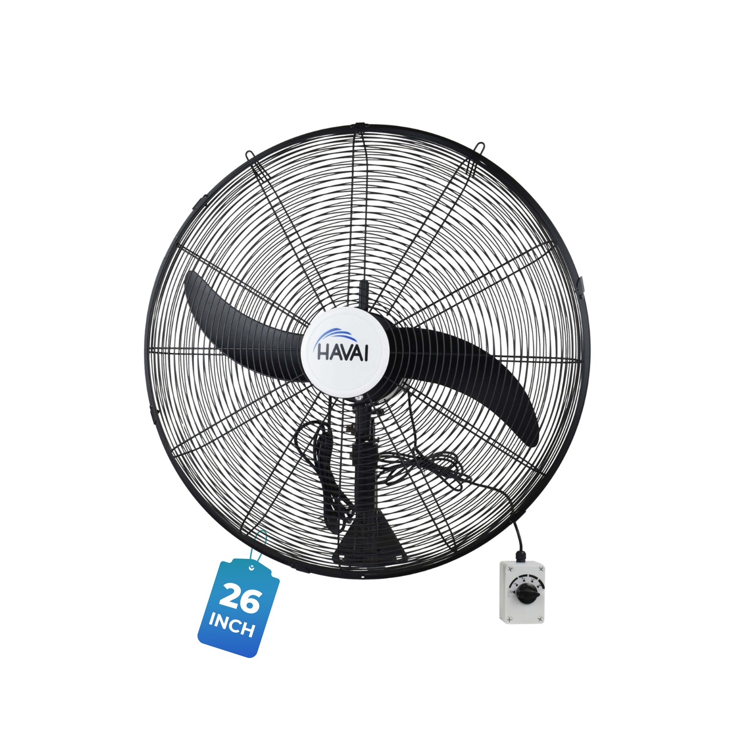 HAVAI BLDC Wall Mount Fan 26 inch, 50% Savings on Electricity, High Velocity, Heavy Duty Metal for Industrial, Commercial and Residential Use, Assembly Included