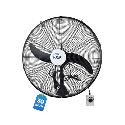 Havai BLDC Wall Mount Fan 30 Inch, 50% Savings On Electricity, High Velocity, Heavy Duty Metal For Industrial, Commercial And Residential Use, Assembly Included , Black