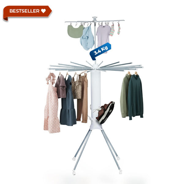HAVAI Octopus Foldable Rotating Cloth Drying Rack | 360° Multi-Layer Laundry Stand with Lockable Wheels & Strong Load Capacity | Space-Saving Indoor/Outdoor Clothes Hanger for Home Balcony (White)