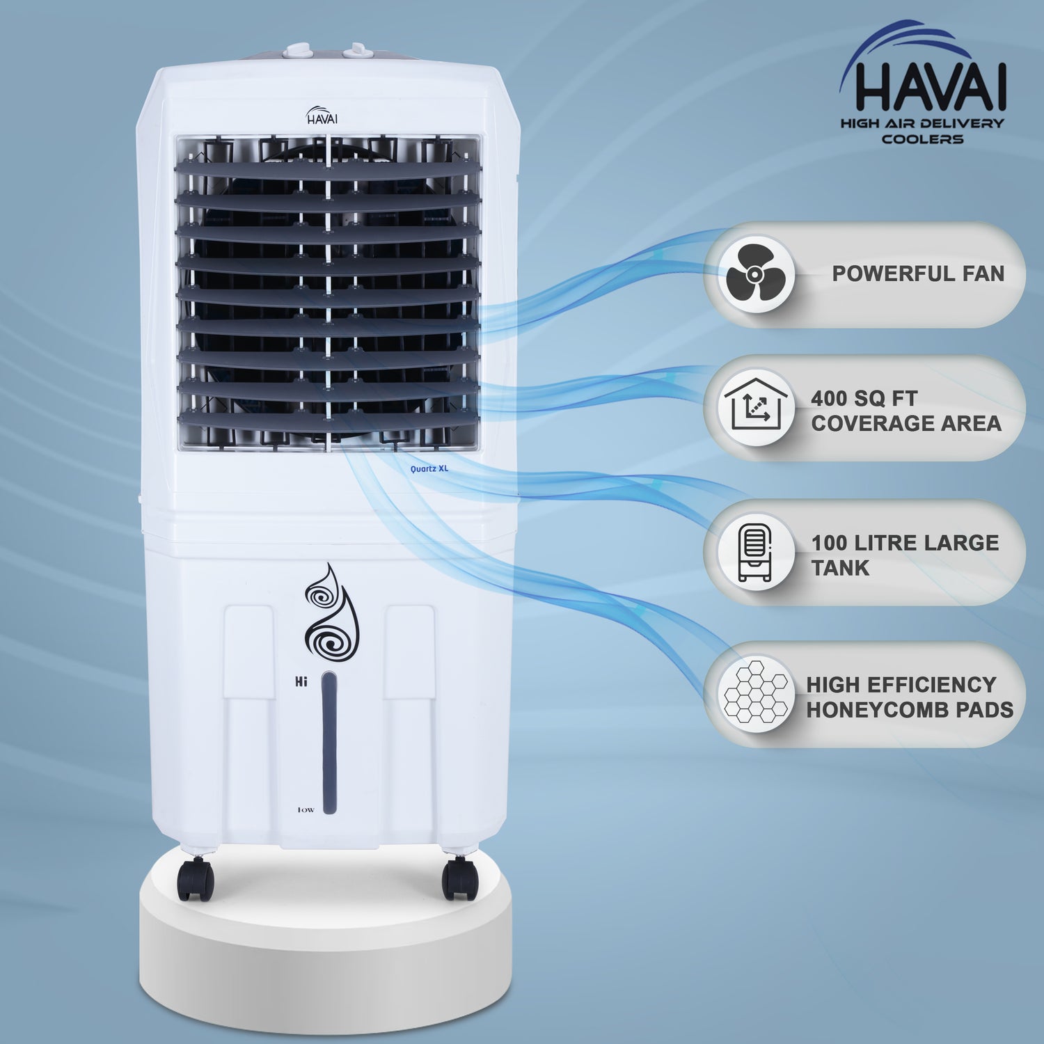 HAVAI Quartz Desert Cooler with Three Side Dense Honeycomb - 100 L, 16 Inch Blade,White