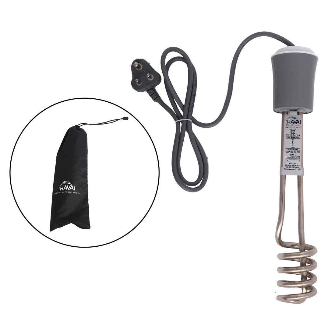HAVAI Immersion Rod with Cover - Metal, Grey and White, 1500 W