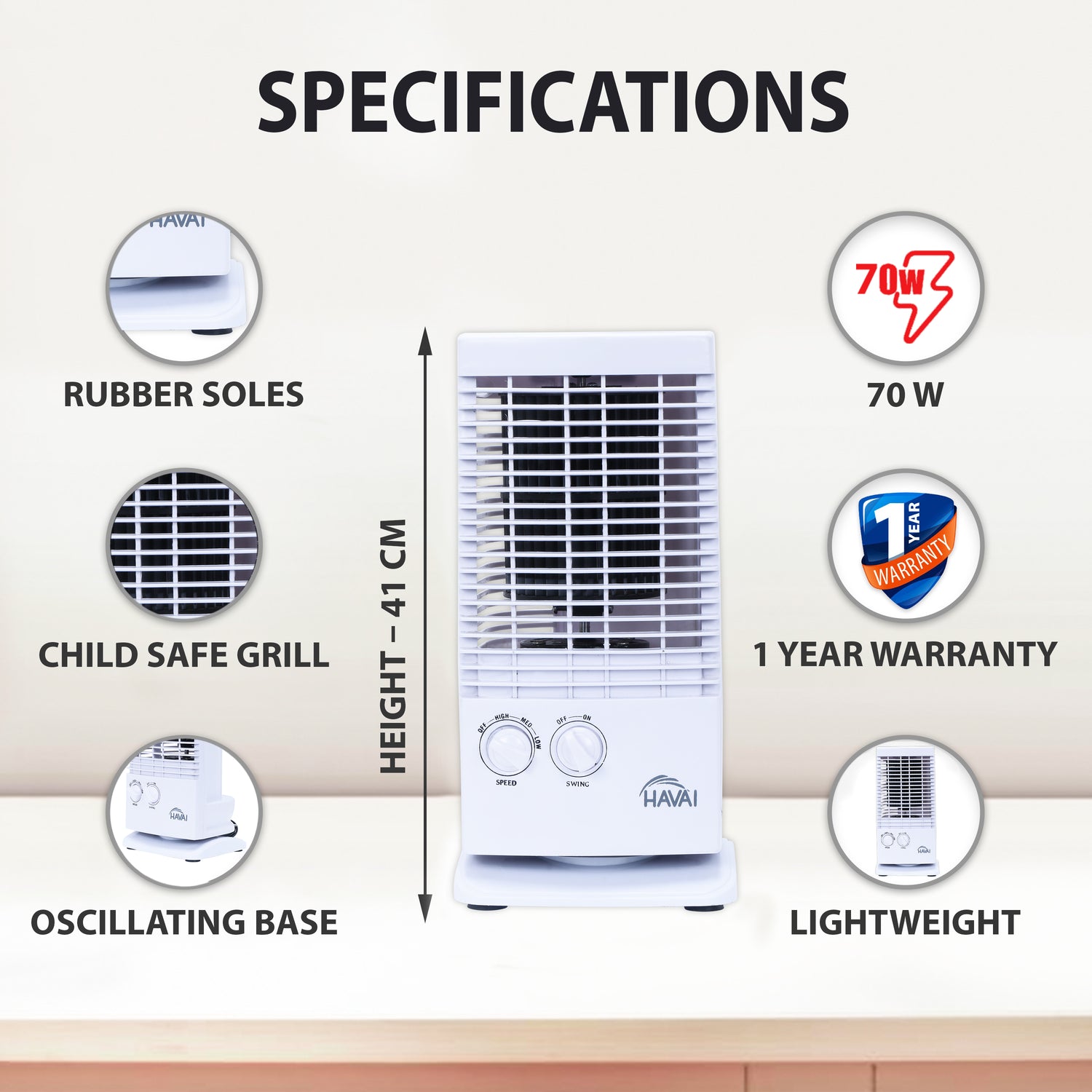 HAVAI Small Tower Fan - White