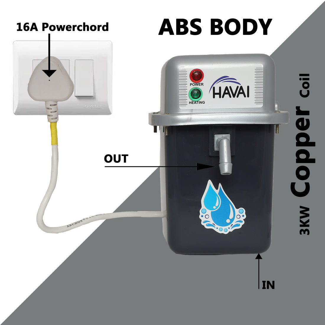 HAVAI Instant Portable Water Heater Geyser 1Litre for Use Kitchen | Restaurant | Office | Labs | Saloon | with Installation Kit (With MCB)