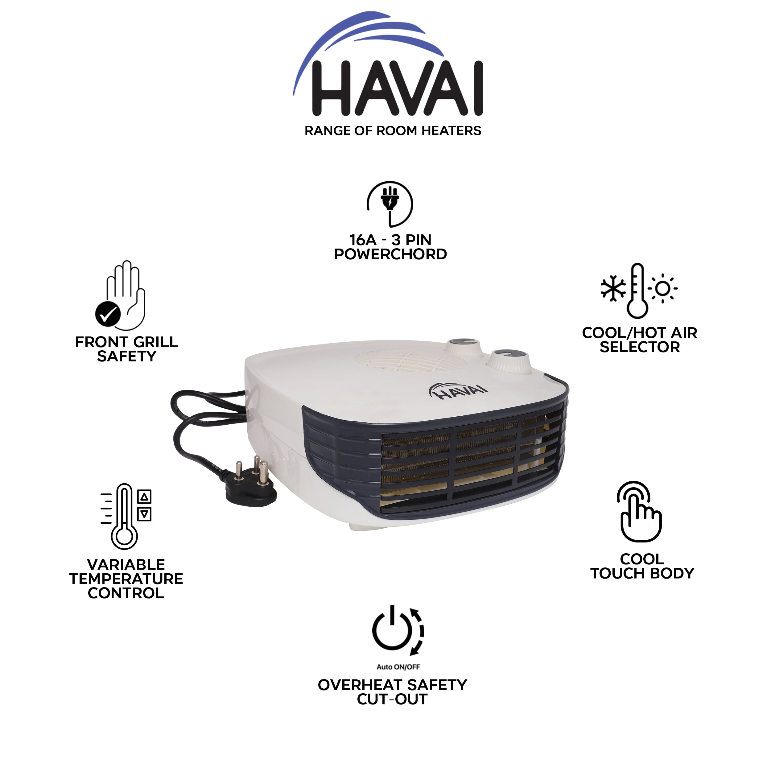 HAVAI Fan Room Heater Ideal for Small and Medium Area, 2000 Watts (White)