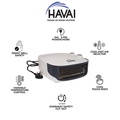 HAVAI Fan Room Heater Ideal for Small and Medium Area, 2000 Watts (White)