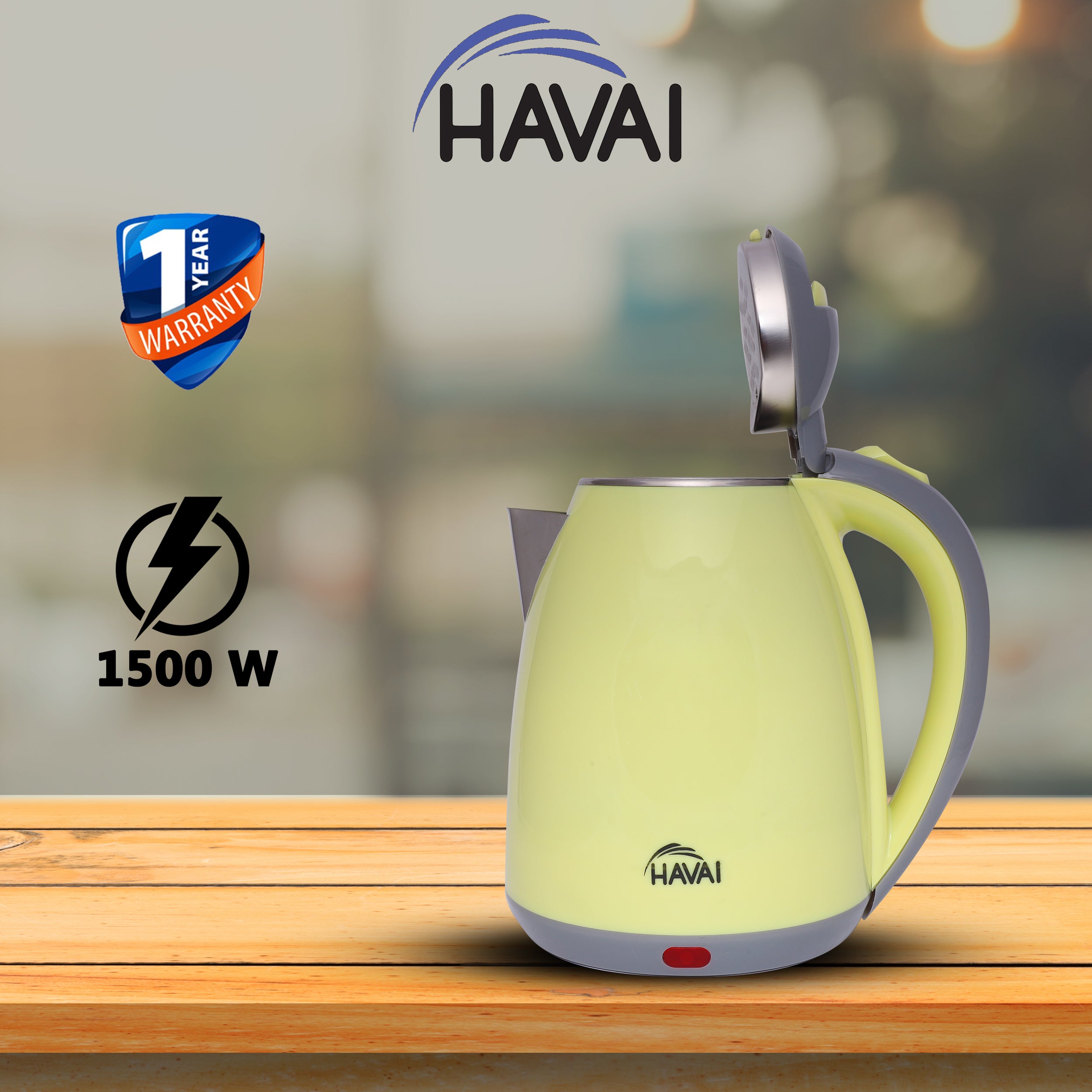 HAVAI Large Premium Electric Kettle 1.8L |Stainless Steel Inner Body | Auto Power Cut | Boil Dry Protection &amp; Cool Touch Double Wall | Portable | 1500 Watts |1 Year Warranty - LIME GREEN