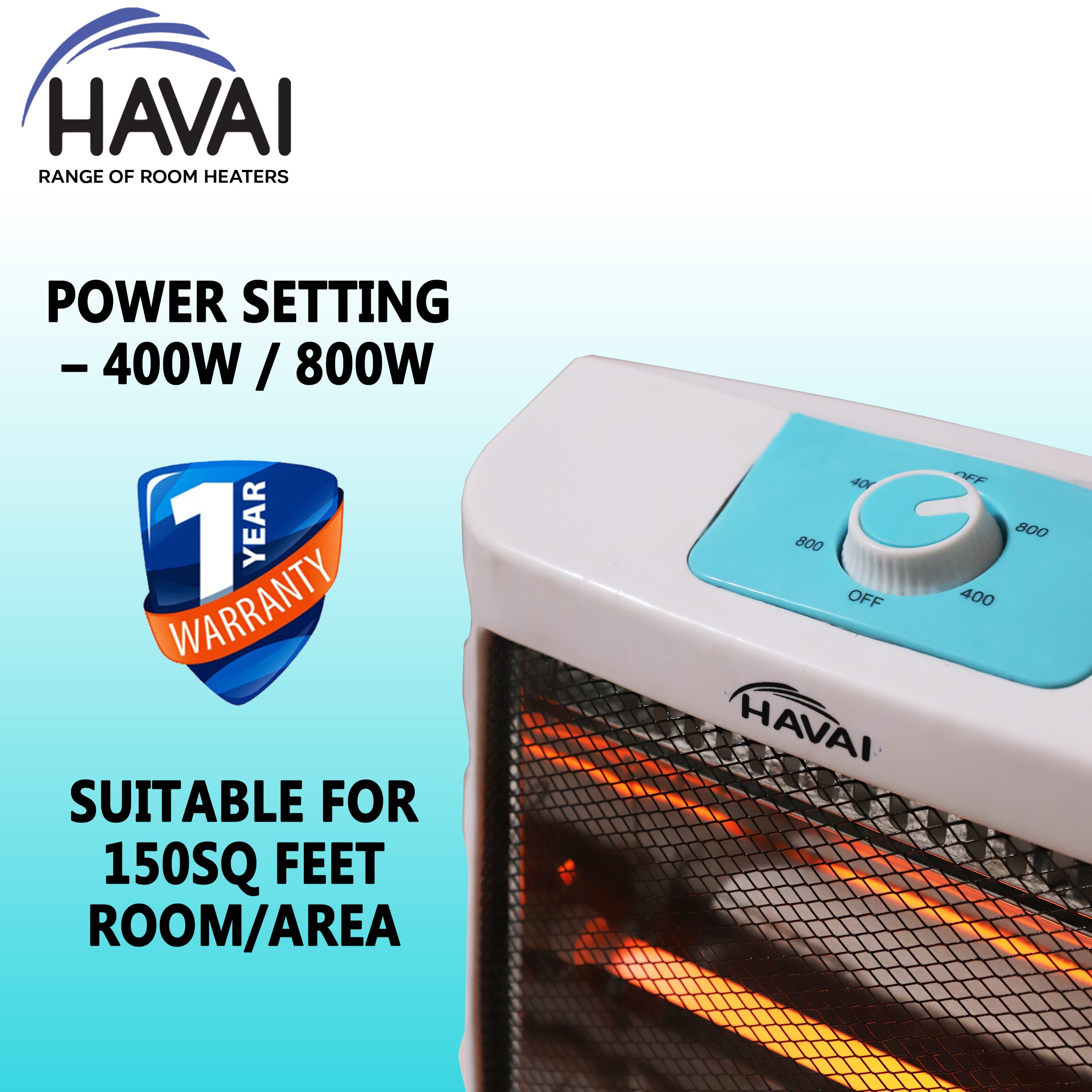 HAVAI Quartz Halogen Room Heater - 800 Watts (2 Rods, White, Blue)