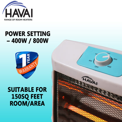 HAVAI Quartz Halogen Room Heater - 800 Watts (2 Rods, White, Blue)