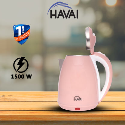 HAVAI Large Premium Electric Kettle 1.8L |Stainless Steel Inner Body | Auto Power Cut | Boil Dry Protection &amp; Cool Touch Double Wall | Portable | 1500 Watts |1 Year Warranty - POWDER PINK