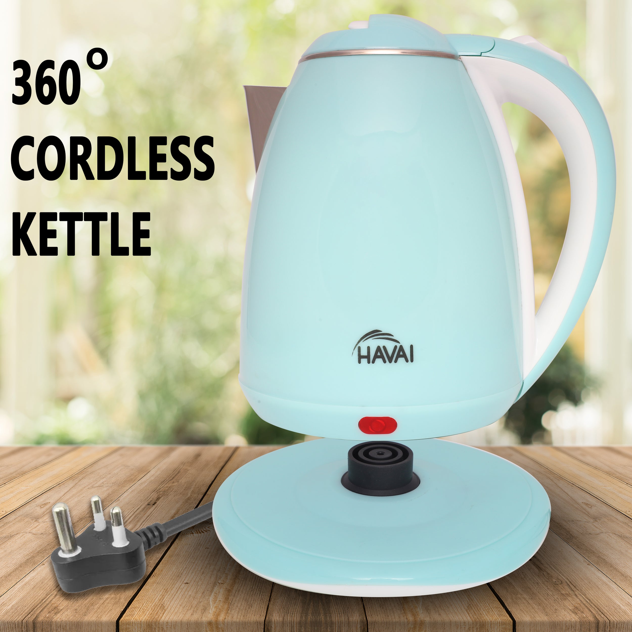 HAVAI Large Premium Electric Kettle 1.8L |Stainless Steel Inner Body | Auto Power Cut | Boil Dry Protection &amp; Cool Touch Double Wall | Portable | 1500 Watts |1 Year Warranty - AQUA BLUE