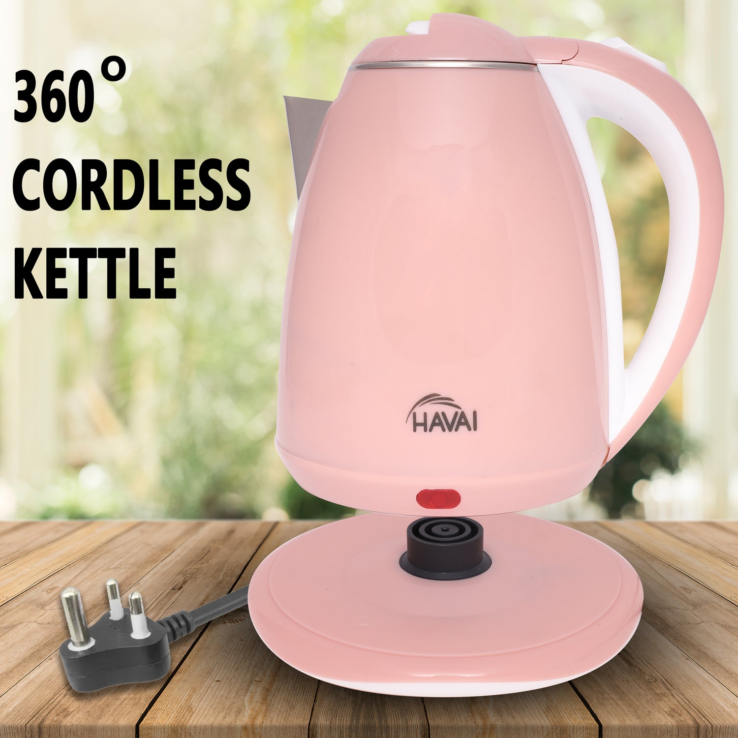 HAVAI Large Premium Electric Kettle 1.8L |Stainless Steel Inner Body | Auto Power Cut | Boil Dry Protection &amp; Cool Touch Double Wall | Portable | 1500 Watts |1 Year Warranty - POWDER PINK