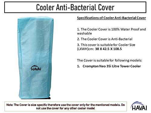 HAVAI Anti Bacterial Cover for Crompton Neo 35 Litre Tower Cooler Water Resistant.Cover Size(LXBXH) cm: 38 X 42.5 X 108.5