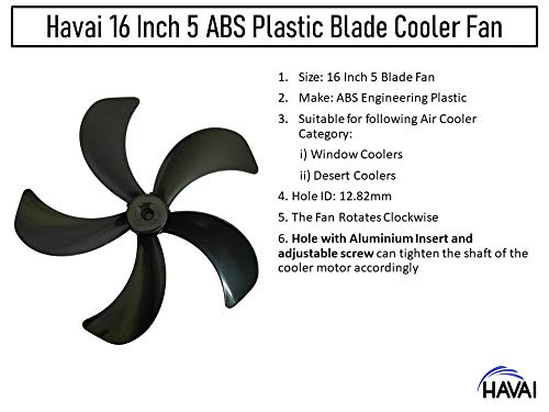 HAVAI ABS Plastic Cooler Fan Blade, Clockwise (16 Inch, 5 Blade, Grey)