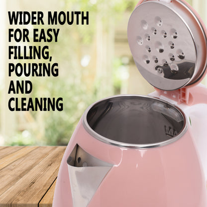 HAVAI Large Premium Electric Kettle 1.8L |Stainless Steel Inner Body | Auto Power Cut | Boil Dry Protection &amp; Cool Touch Double Wall | Portable | 1500 Watts |1 Year Warranty - POWDER PINK