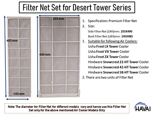 HAVAI Filter Net Set for USHA Frost LX/VX/ZX and Hindware Snowcrest 22-HT/ 42-HT/ 58-HT Tower Cooler