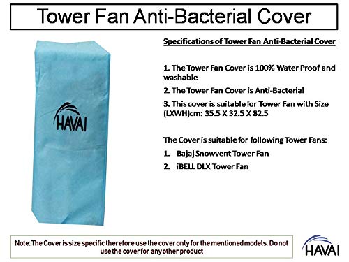 HAVAI Anti Bacterial Cover Suitable for Bajaj Snowvent Tower Fan - Water Resistant. Cover Size(LXBXH) cm:35.5 X 32.5 X 82.5