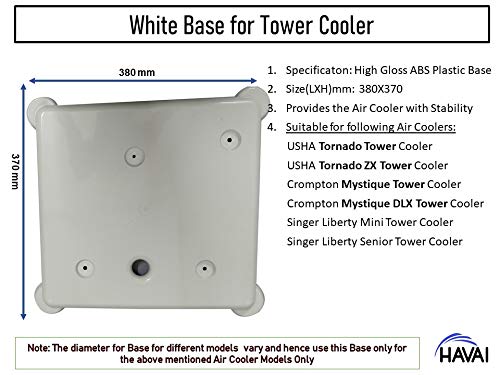 HAVAI Cooler Base/Stand/Trolley ABS White Suitable for Usha Tornado/Tornado ZX, Crompton Mystique/Mystique DLX and Singer Liberty Mini/Senior Tower Cooler