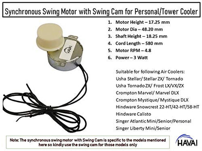 HAVAI Synchronous Swing Motor with Swing Cam for Usha Stellar/Stellar ZX Personal Cooler and Tornado/Tornado ZX Tower Cooler