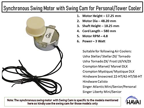 HAVAI Synchronous Swing Motor with Swing Cam for Usha Frost LX/VX/ZX and Hindware Snowcrest 22-HT/42-HT/58-HT Tower Cooler