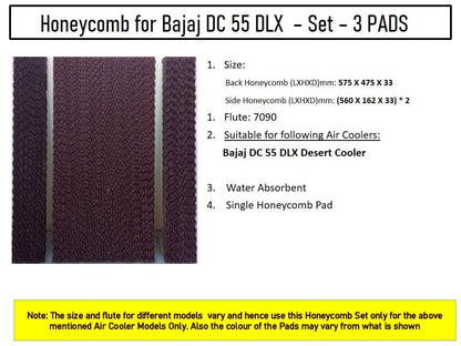 HAVAI Honeycomb Pad - Set of 3 - for Bajaj DC 55 DLX Desert Cooler