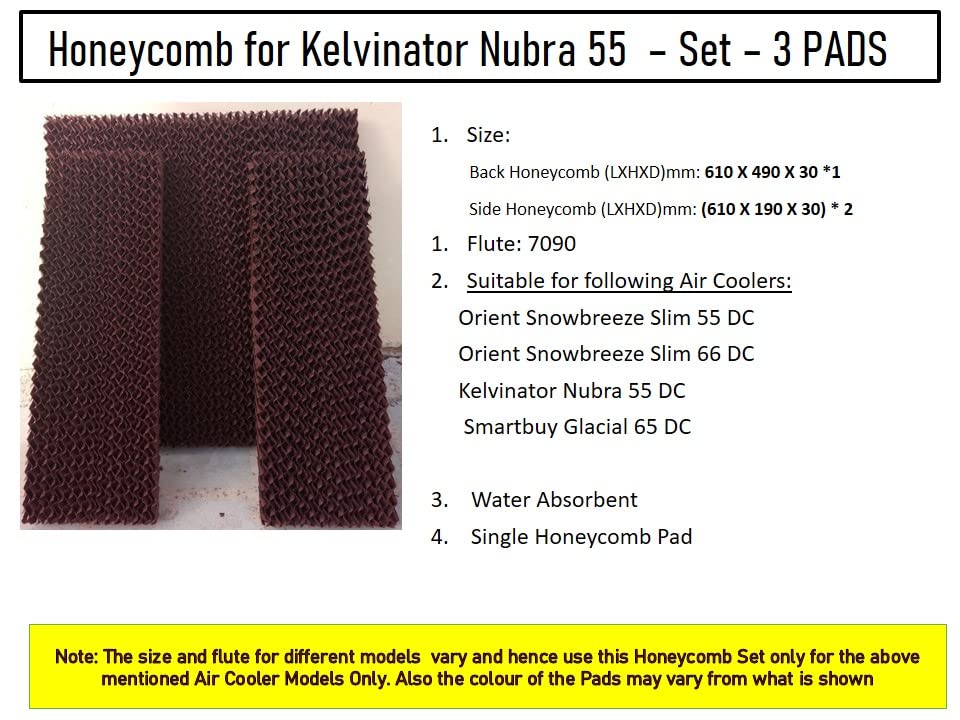 HAVAI Honeycomb Pad - Set of 3 - for Kelvinator Nubra 55 Litre Desert Cooler