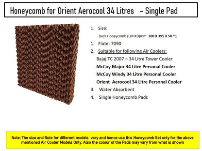 HAVAI Honeycomb Pad - Single Back Pad - for Orient Aerocool DLX 34 Litre Personal Cooler