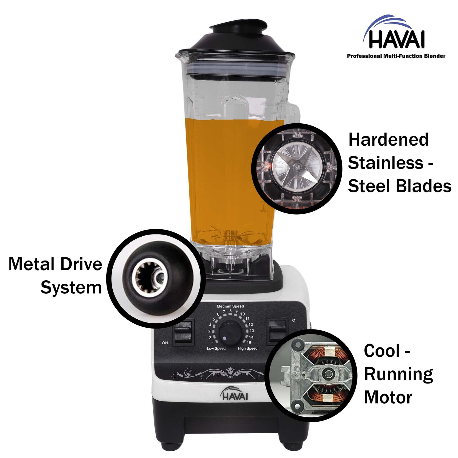 HAVAI Professional Heavy Duty Blender/Grinder/Mixer, 1200W, 2 Litres BPA Free Jar, Crush Ice - Make Shakes, Grind Spices and Smoothies (WHITE)